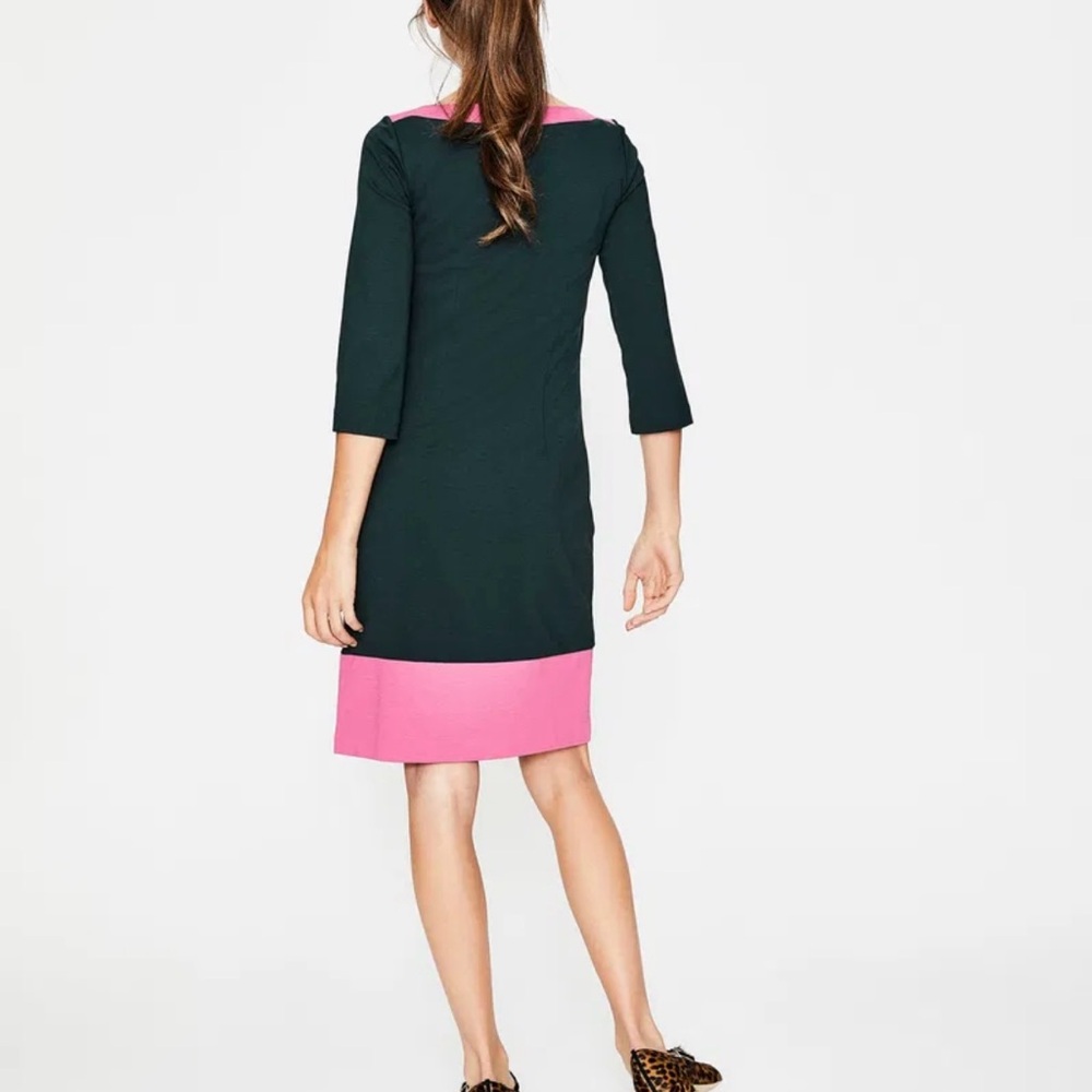 Boden Green Dress with Pink Trim Midi - Picture 2 of 8